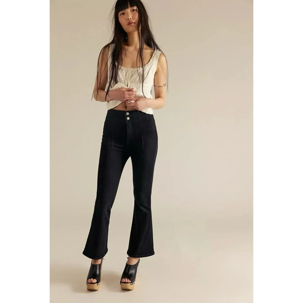 NWT Free People Jayde Crop High Flare Jeans Black 28